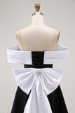 Black Off the Shoulder A Line Short Cocktail Dress with Bow