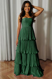 Dusty Blue Tiered Strapless Maxi Wedding Guest Dress