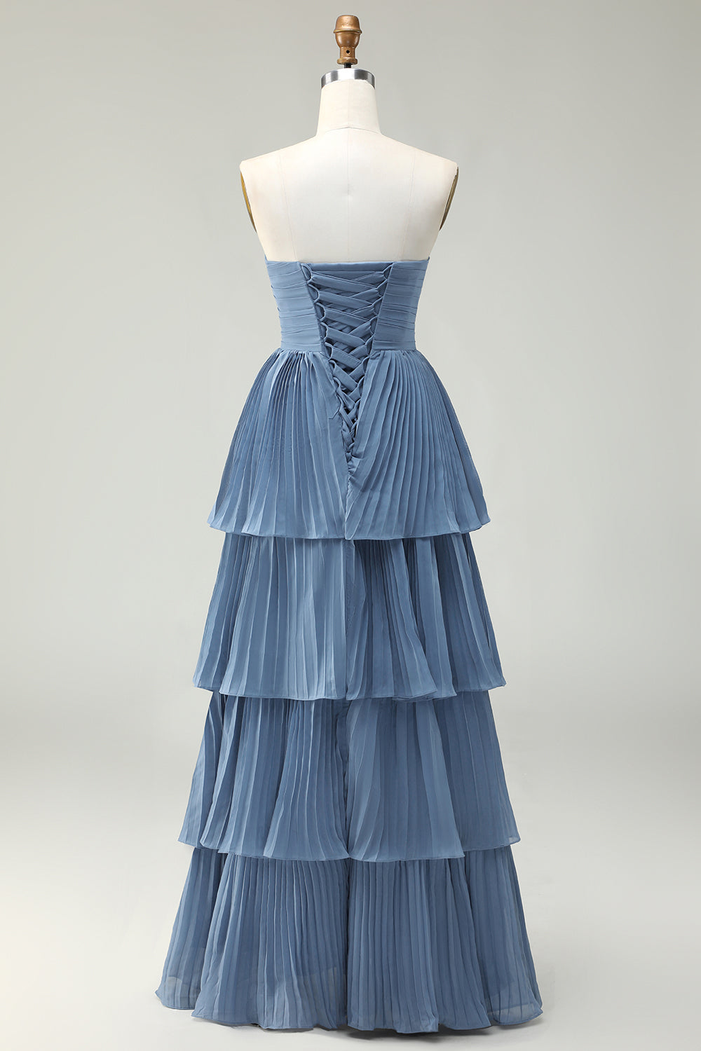 Leely Women Dusty Blue Chiffon Maxi Sheath Wedding Guest Dress Tiered