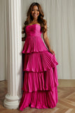Dusty Blue Tiered Strapless Maxi Wedding Guest Dress