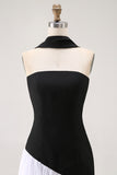 Black and White Strapless Neck Scarf Long Formal Dress