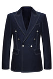 Dark Blue Double Breasted Peak Lapel 2 Piece Men's Suits