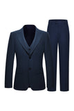 3 Piece Single Breasted Slim Fit Peak Lapel Navy Men's Formal Suits