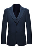 3 Piece Single Breasted Slim Fit Peak Lapel Navy Men's Formal Suits