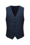 3 Piece Single Breasted Slim Fit Peak Lapel Navy Men's Formal Suits