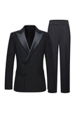 Slim Fit Peak Lapel 2 Piece Men's Black Formal Suits