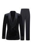 Shawl Lapel 2 Piece Black Velvet Men's Formal Suits