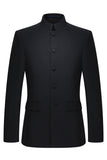 2 Piece Black Single Breasted Slim Fit Men's Mandarin Collar Suit