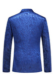 Jacquard Peak Lapel 2 Piece Blue Double Breasted Men's Prom Suits