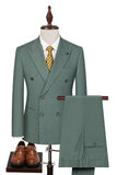 Grey Green 2 Piece Peak Lapel Double Breasted Men's Formal Suits
