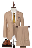 Beige Striped Notched Lapel 3 Piece Men's Suits
