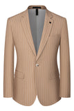 Beige Striped Notched Lapel 3 Piece Men's Suits