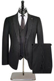 Beige Striped Notched Lapel 3 Piece Men's Suits