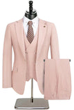 Beige Striped Notched Lapel 3 Piece Men's Suits