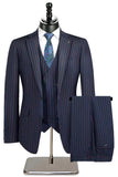 Beige Striped Notched Lapel 3 Piece Men's Suits