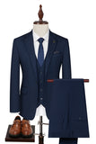 3 Piece Notched Lapel One Button Navy Men's Suits