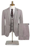 3 Piece Slim Fit Grey Notched Lapel Men's Suits