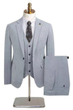 3 Piece Slim Fit Grey Notched Lapel Men's Suits