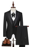 Black Slim Fit 3 Piece Peak Lapel Men's Suits