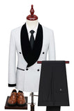 2 Piece White Shawl Lapel Double Breasted Men's Wedding Suits