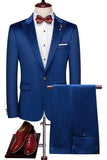 2 Piece Blue Peak Lapel Slim Fit Prom Men Suits