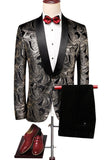 Black Silver Shawl Lapel Printed Men's Prom Suits
