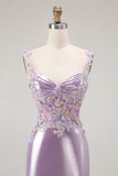 Sparkly Lilac Mermaid Floral Maxi Prom Dress with Slit