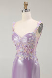 Sparkly Lilac Mermaid Floral Maxi Prom Dress with Slit
