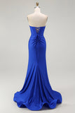 Sparkly Royal Blue Corset Mermaid Floral Maxi Prom Dress with Beading