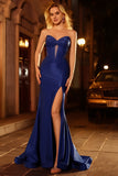 Sparkly Royal Blue Mermaid Corset Maxi Keyhole Prom Dress with Beading