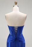 Sparkly Royal Blue Mermaid Corset Maxi Prom Dress with Beading