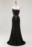 Sparkly Black Corset Strapless Mermaid Long Prom Dress