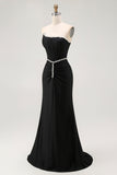 Sparkly Black Corset Strapless Mermaid Long Prom Dress