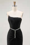 Sparkly Black Corset Strapless Mermaid Long Prom Dress