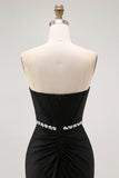 Sparkly Black Corset Strapless Mermaid Long Prom Dress