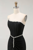 Sparkly Black Corset Strapless Mermaid Long Prom Dress