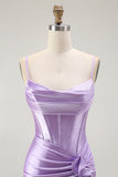 Purple Beaded Corset Mermaid Long Prom Dress with Slit