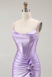 Purple Beaded Corset Mermaid Long Prom Dress with Slit