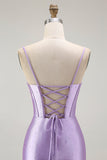 Purple Beaded Corset Mermaid Long Prom Dress with Slit