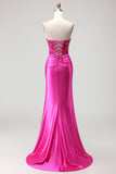Sparkly Fuchsia Corset Long Mermaid Prom Dress with Sequins