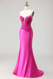 Sparkly Fuchsia Corset Long Mermaid Prom Dress with Sequins