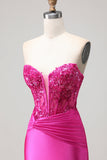Sparkly Fuchsia Corset Long Mermaid Prom Dress with Sequins