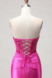 Sparkly Fuchsia Corset Long Mermaid Prom Dress with Sequins