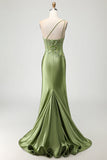 Sparkly Green Mermaid Long Corset Prom Dress with Slit