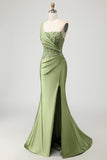 Sparkly Green Mermaid Long Corset Prom Dress with Slit