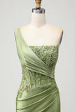Sparkly Green Mermaid Long Corset Prom Dress with Slit