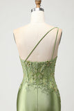 Sparkly Green Mermaid Long Corset Prom Dress with Slit
