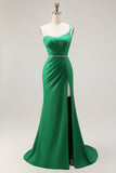 Sparkly Mermaid Dark Green Long Prom Dress with Slit