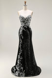 Sparkly Black Silver Strapless Mermaid Long Sequin Prom Dress
