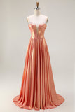 Sparkly Orange Spaghetti Straps Corset Long Metallic Prom Dress